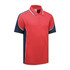 A red and navy blue Vertex Polo shirt with a collar and short sleeves, featuring a logo on the chest.
