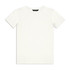 A white youth t-shirt with a standard crew neck and short sleeves. It features a branding logo.