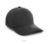 A black cap made from cotton and spandex, featuring a logo on the front.