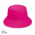 A hot pink bucket hat with a wide brim and a logo.