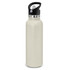 A drink bottle featuring a sleek design with a powder-coated finish and a black lid.