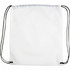 A white drawstring sportspack with black cords, featuring a simple design and no visible logo or branding.