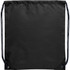 A black drawstring sportspack featuring a logo and two adjustable cords for closure.