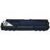 A blue custom USB flash drive designed in the shape of a train engine, featuring a logo.