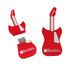 A red guitar-shaped USB flash drive with a detachable connector and a branding logo.