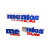 A white and blue USB flash drive shaped like the Mentos gum logo, featuring the words "mentos" and "GUM."