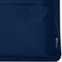 A navy blue backpack made from recycled materials, featuring a textured surface and a branding tag.