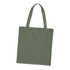A green cotton tote bag with two handles and a simple design, featuring a logo.