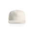 A plain white cotton cap with a curved brim and an adjustable strap at the back. Features a logo on the front.