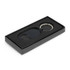 A drink bottle opener key ring in black, presented in a sleek black box with a foam insert.