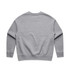 A grey jumper with a classic crew neck and long sleeves, featuring a simple design on the back.