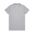 A grey polo shirt with a collar and short sleeves, featuring a branding logo.