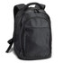A black laptop backpack with padded shoulder straps and multiple zippered compartments, featuring a subtle logo.