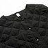 A black quilted jacket featuring a round neckline and button closures, with a textured diamond pattern.