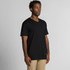 A black V-neck T-shirt displayed on a model, featuring short sleeves and a relaxed fit.