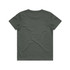 A green youth t-shirt with a classic short-sleeve design and a plain back. It features a logo on the label.