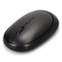 A black wireless travel mouse featuring a scroll wheel and a smooth ergonomic design. It has a logo on the surface.