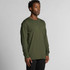 A long-sleeve T-shirt in olive green, featuring a simple design and a logo on the chest.
