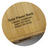 A bamboo solar power bank with a capacity of 10,000mAh and input/output specifications presented.