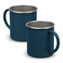 A drink mug in dark teal with a stainless steel rim and handle, showcasing a simple and modern design.