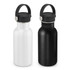 A drink bottle set featuring a white and a black 500ml bottle with carry lids and a logo on each.