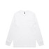 A white long-sleeve T-shirt with a pocket and a logo on the tag.
