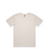 A beige t-shirt with a round neckline and short sleeves, featuring a logo on the tag.