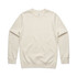A cream-coloured jumper with a classic crew neck and long sleeves. It features a subtle logo on the label.
