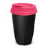 A drink bottle in black with a pink lid, featuring a ribbed design and a logo. IdealCup - 470ml.