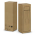 A drink bottle packaging in brown cardboard, featuring a simple line drawing of a bottle on the front.