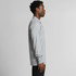 A grey long-sleeve polo shirt with a collar, featuring a branding logo, shown from the side.
