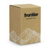 A brown box containing two stackable cups, featuring a mountain design and a logo on the front.