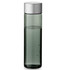 A drink bottle in a sleek design, featuring a silver lid and a transparent green body filled with water.