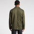 A green Chore Jacket featuring a simple design, view from the back, with a visible logo on the fabric.