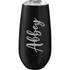 A drink bottle in matte black with a clear lid and a logo. Designed for beverages like champagne or cocktails.