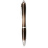 A brown and silver ballpoint pen with a sleek design and a clip, featuring branding.