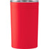 A drink bottle in bright red with a silver lid and branding. It has a smooth, sleek design.