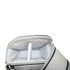 A grey cooler bag with two compartments, featuring a white divider inside. The interior is insulated and lined.