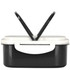 A plastic and wheat straw lunch box in black with a light grey lid and black handles, featuring a logo.