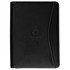 A black A4 leather compendium with white stitching and an embossed logo.