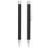 A black metal ballpoint pen with a sleek design and silver accents, featuring a clip and click action mechanism.