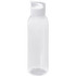 A drink bottle in clear Tritan material with a white lid, featuring a simple design and a secure cap.