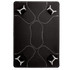 A black iPad holder for a compendium, featuring four white clips and contrasting stitching.