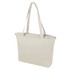 A light beige recycled zip tote bag with long handles and a zip closure. Features a logo on the side.