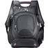 A black backpack with multiple zippered pockets, featuring padded straps and a structured design, ideal for carrying laptops and accessories.
