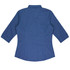A blue button-up shirt with 3/4 sleeves, featuring a fitted design and a collar. Includes a logo.