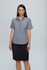 A short-sleeve button-up shirt in a grey shade, featuring a fitted design and a classic collar. It has a logo.