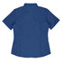 A short-sleeve button-up shirt in navy blue, featuring a tailored fit and a collar. It has a branding logo.