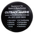 A black round coaster featuring a logo and text related to marine equipment and services.