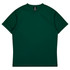 A green t-shirt with a relaxed fit and a tag inside, featuring a branding logo.